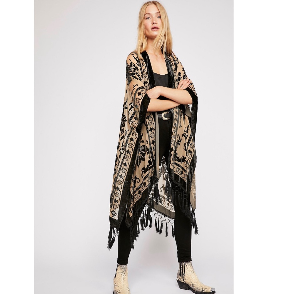 Free People Nightbird Burnout Fringe Kimono